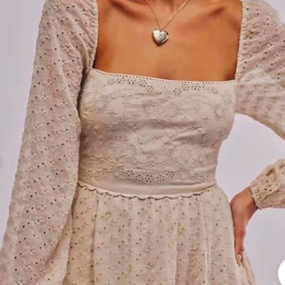 New! Free People Malina Eyelet Mini Dress in Salt Water (White) size Small - Picture 2 of 11